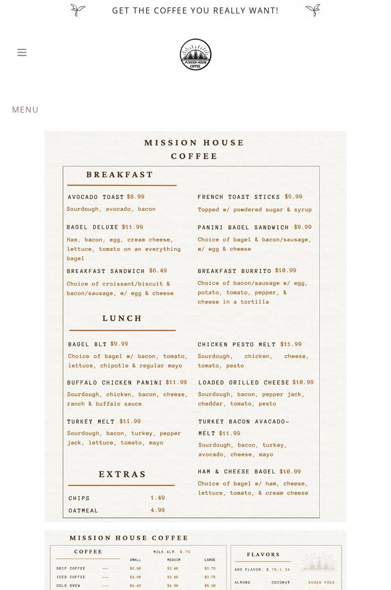 Mission House Coffee Menu