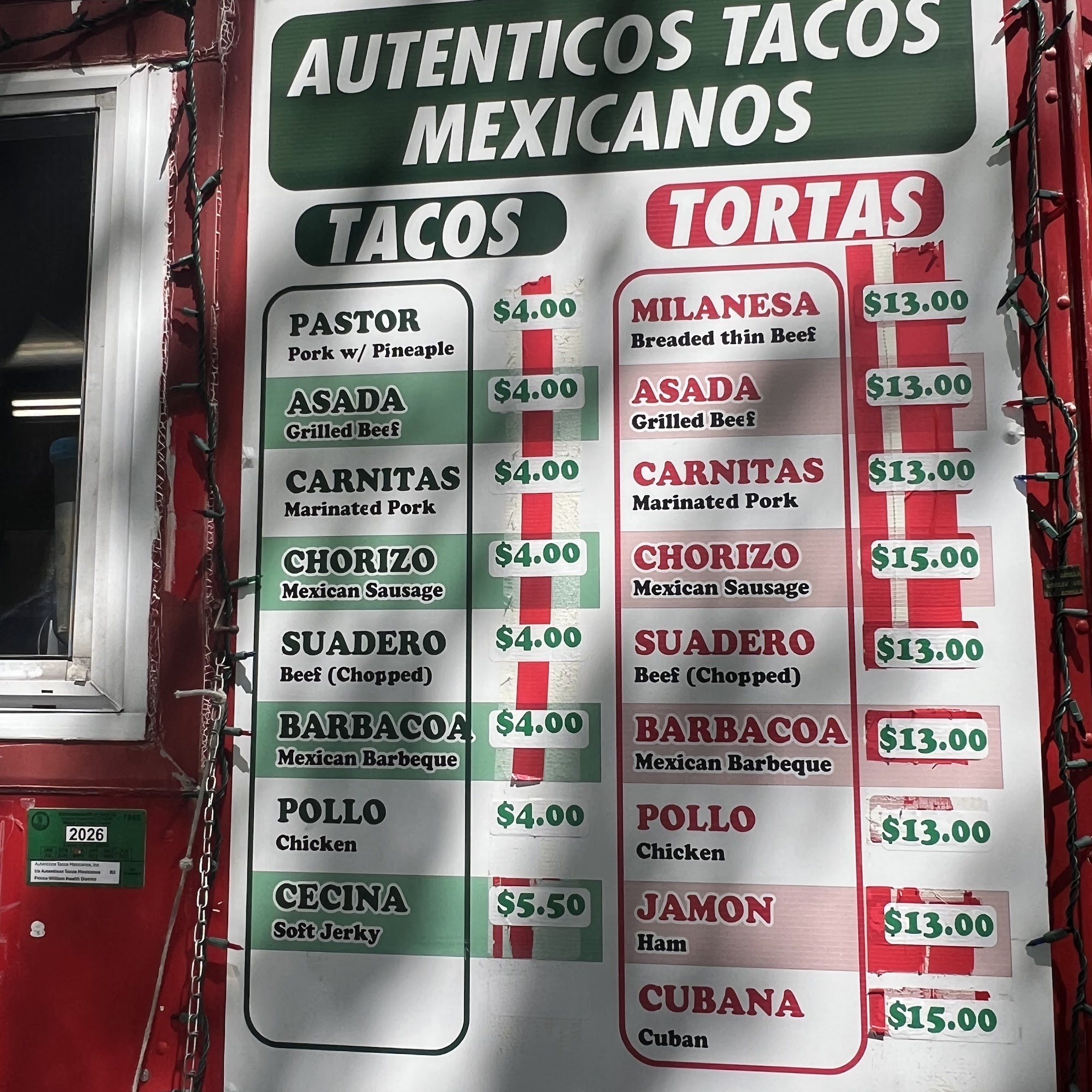 Auténticos tacos mexicanos Menu