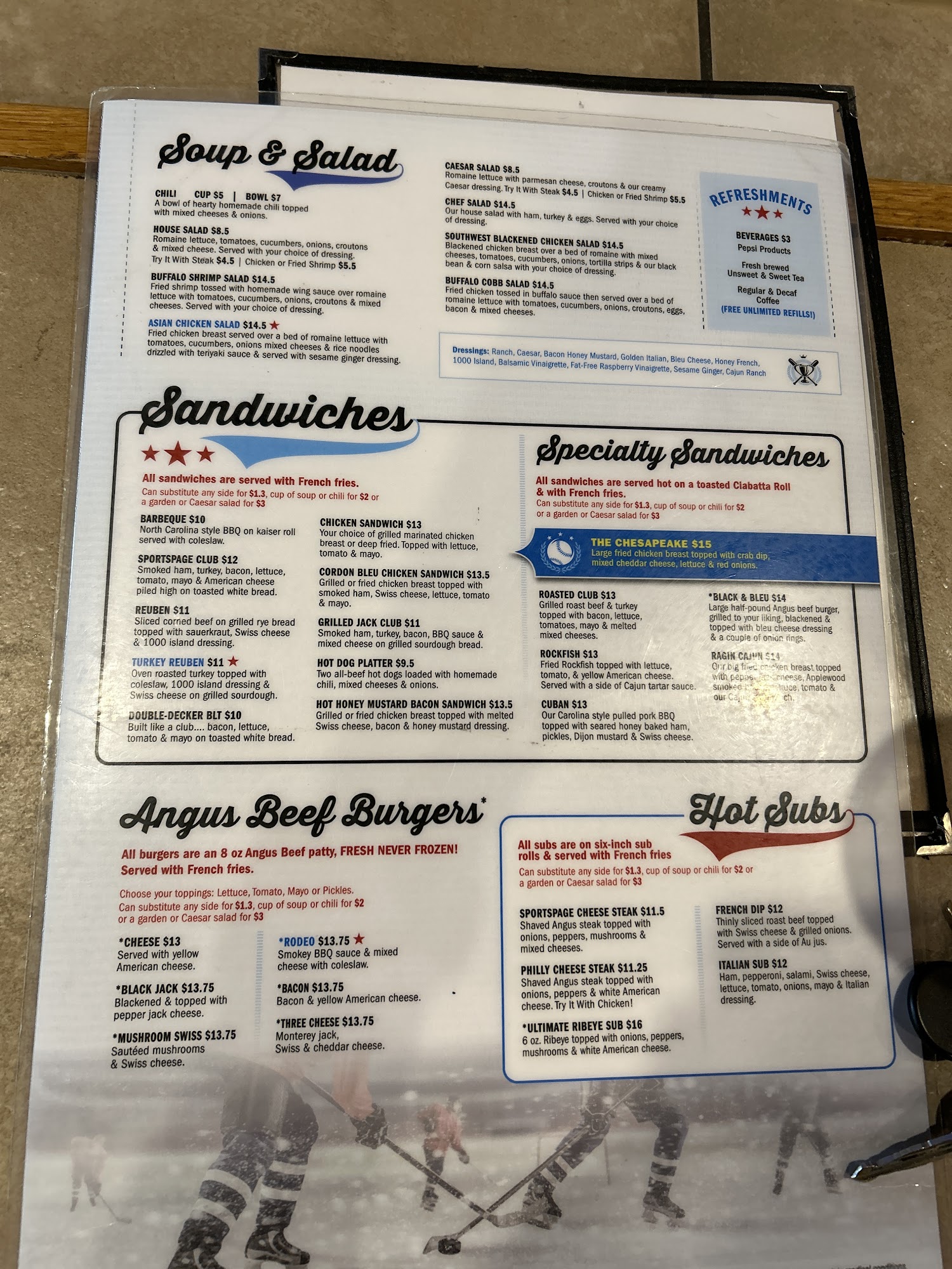 Sports Page Bar & Grill Menu