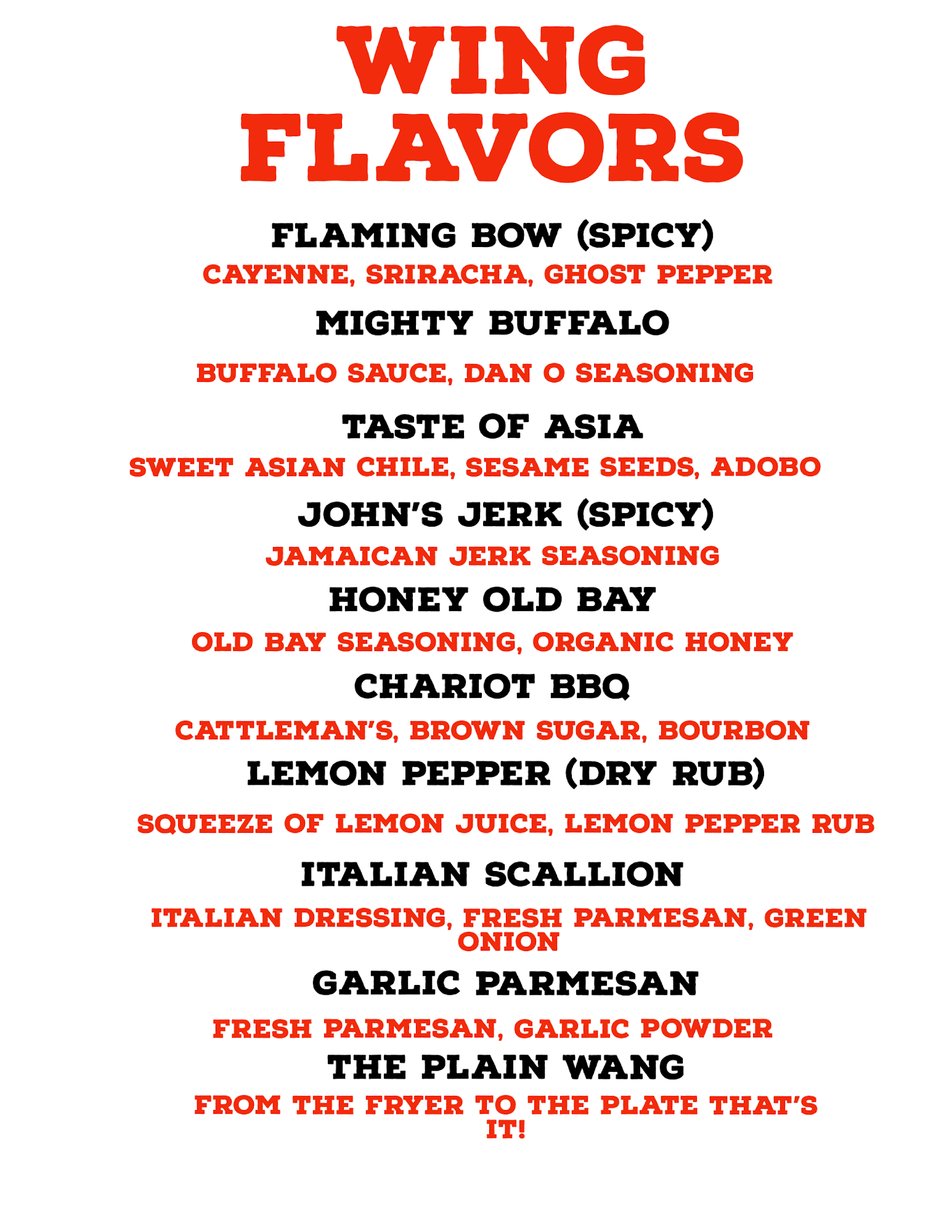Flavor Chariot Menu