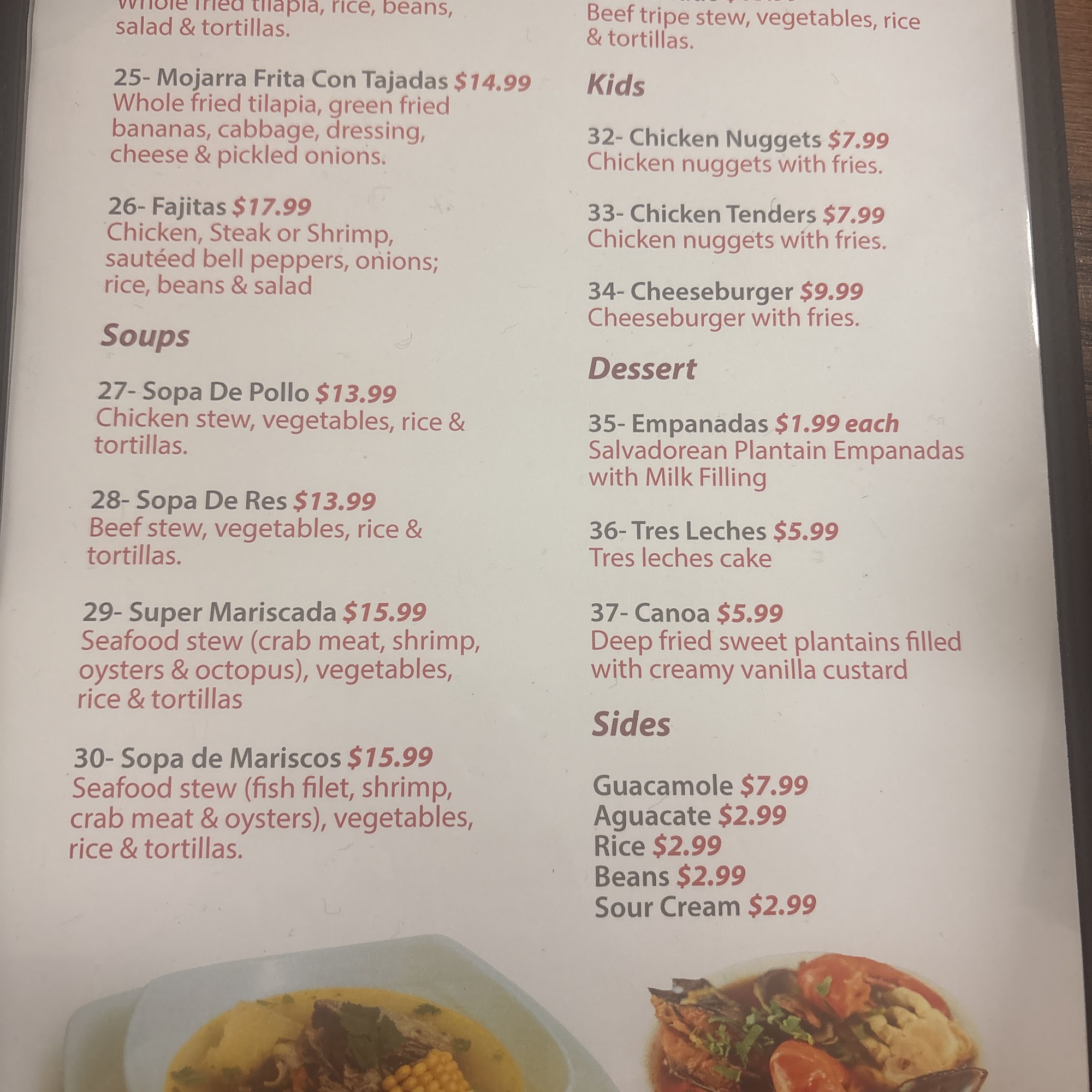 El Sabor Latino Restaurante Menu