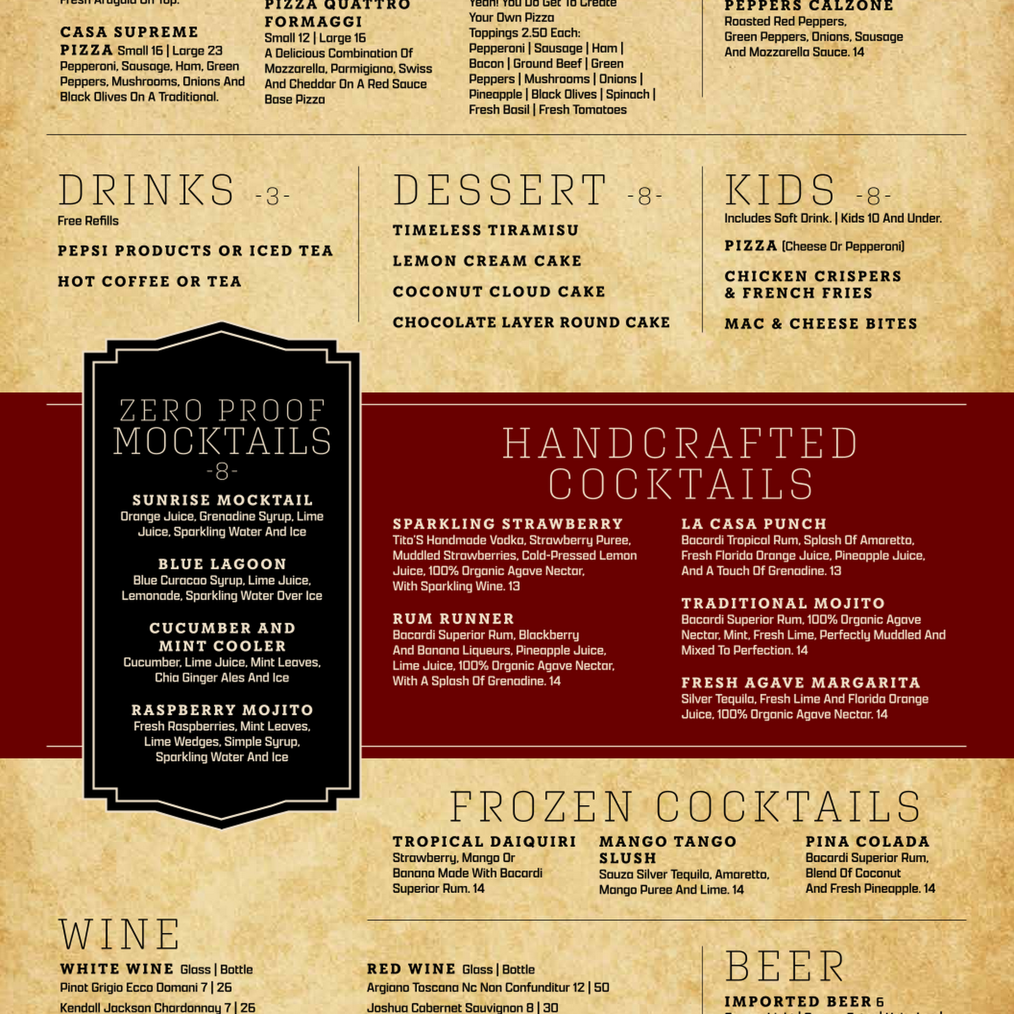 La Casa Toscana Menu