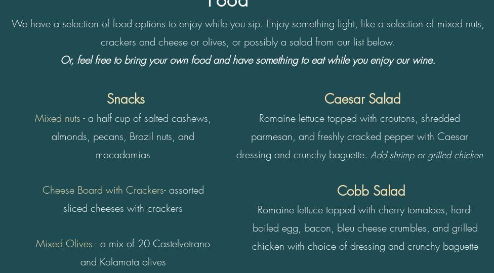 The Winery at Kindred Pointe Menu