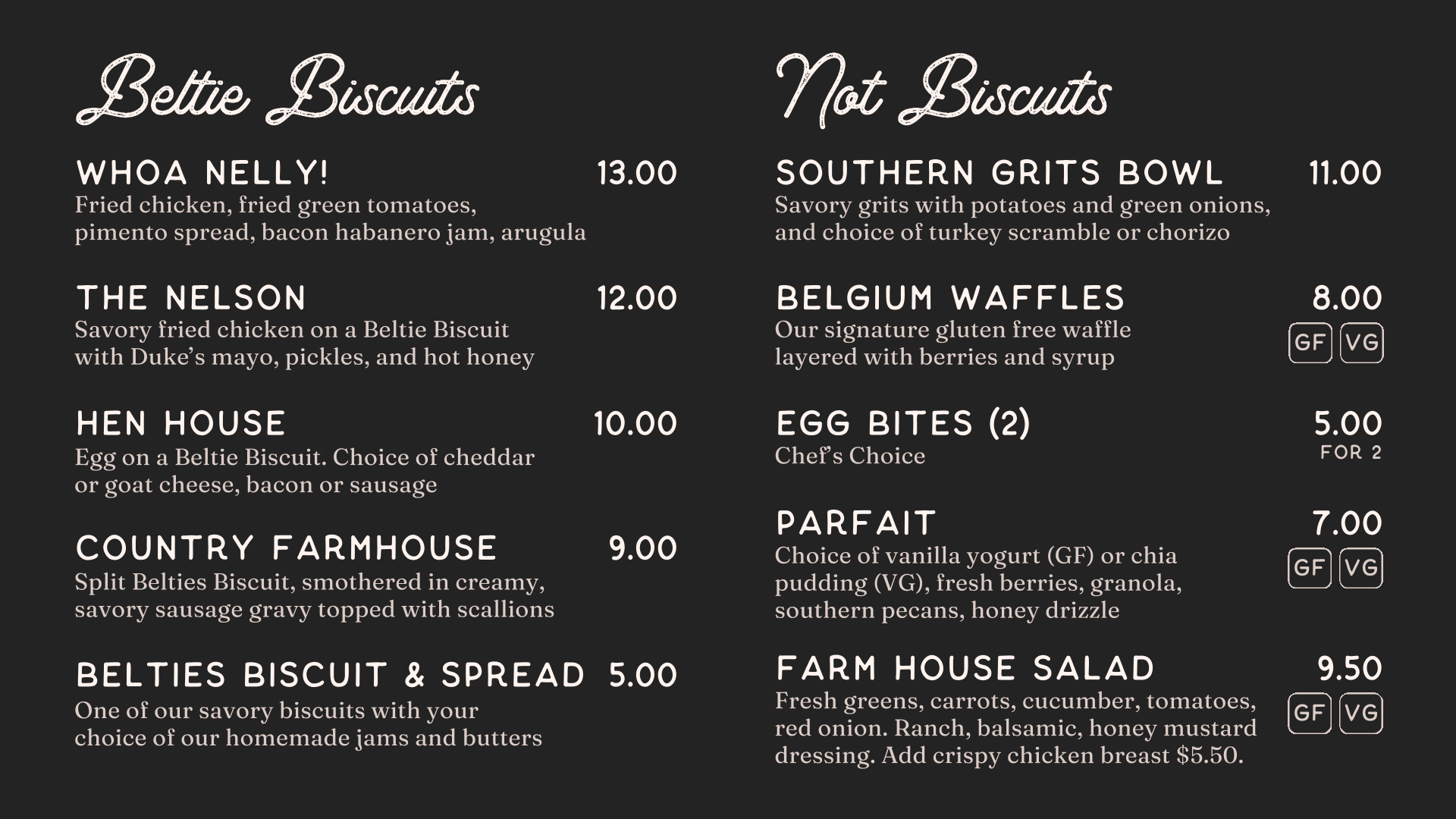 Belties Menu