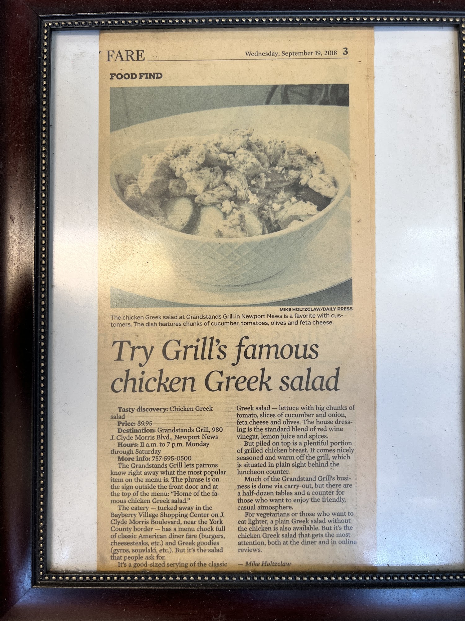 Grandstands Grill Menu