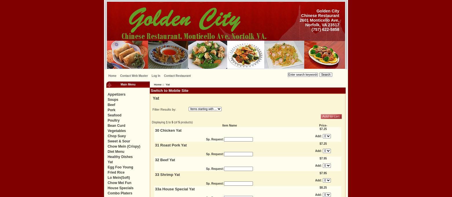 Golden City Menu