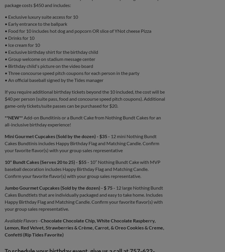 Hits At the Park Menu