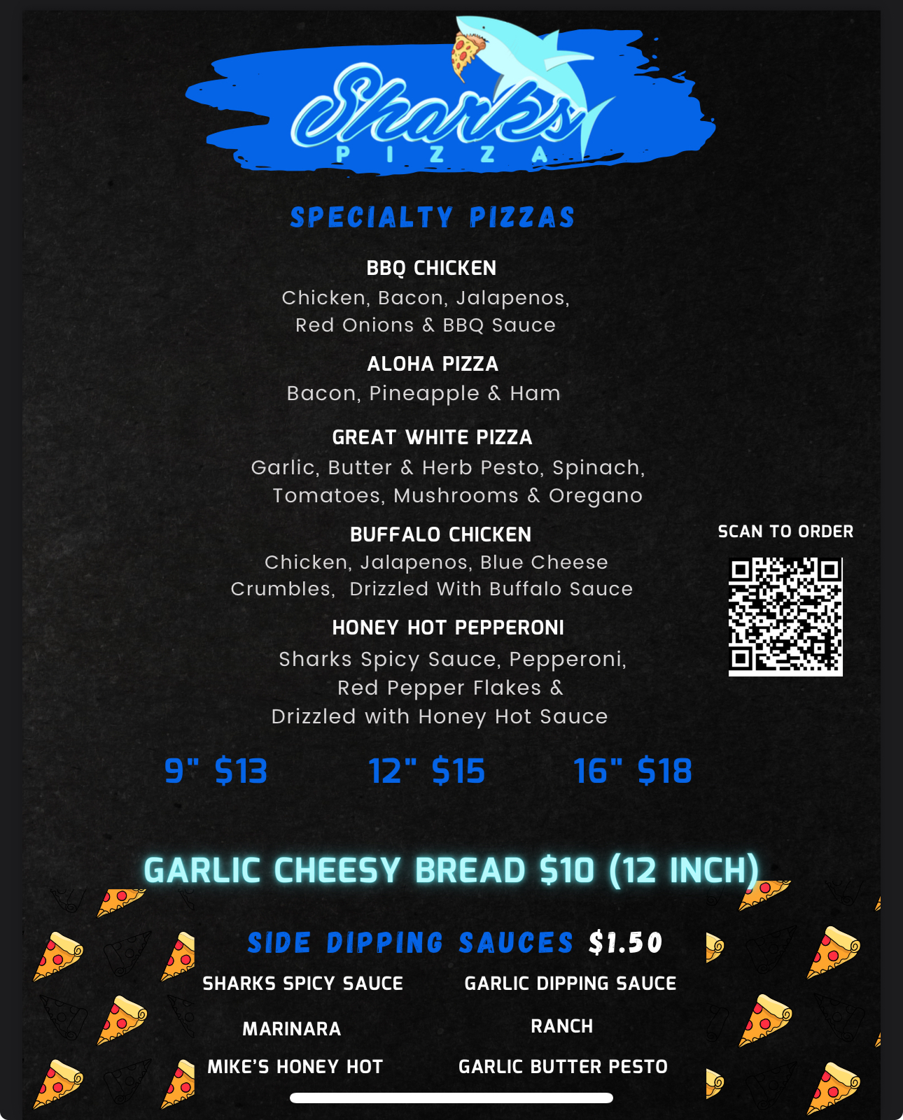 Sharks Pizza Menu