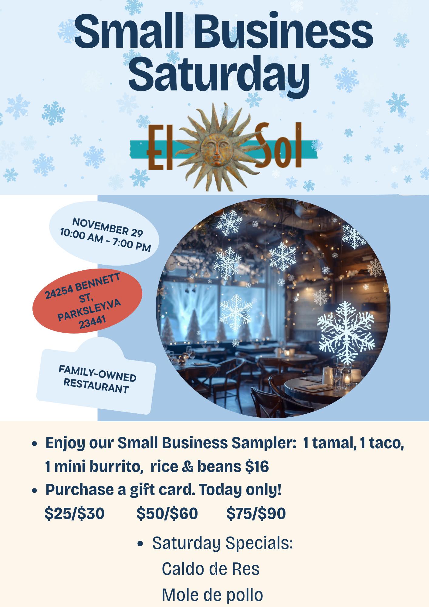 El Sol Restaurant Menu