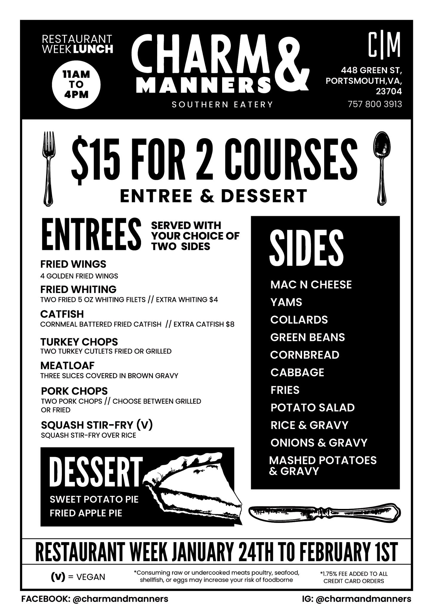 Charm and Manners Menu