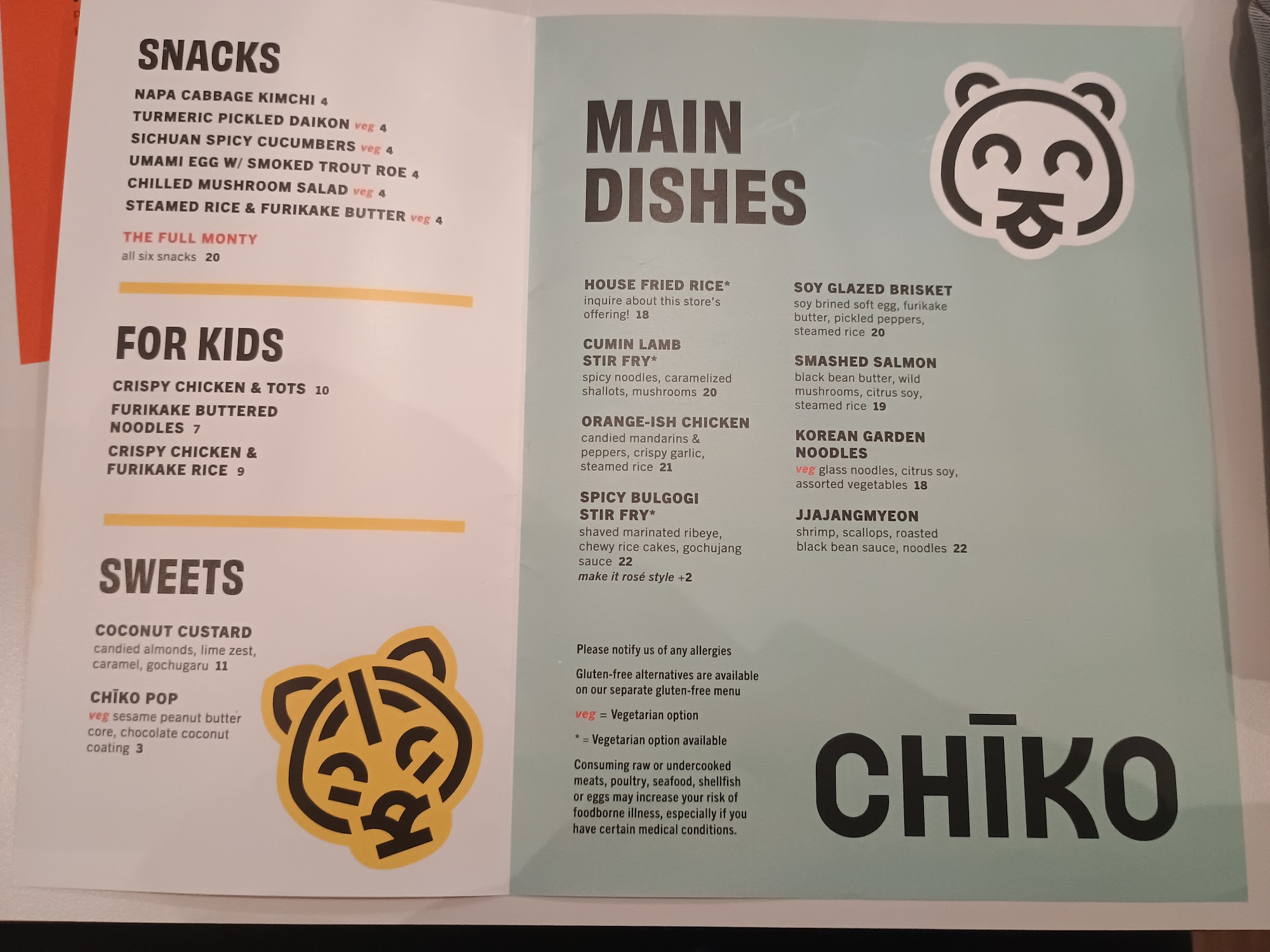 CHIKO Menu