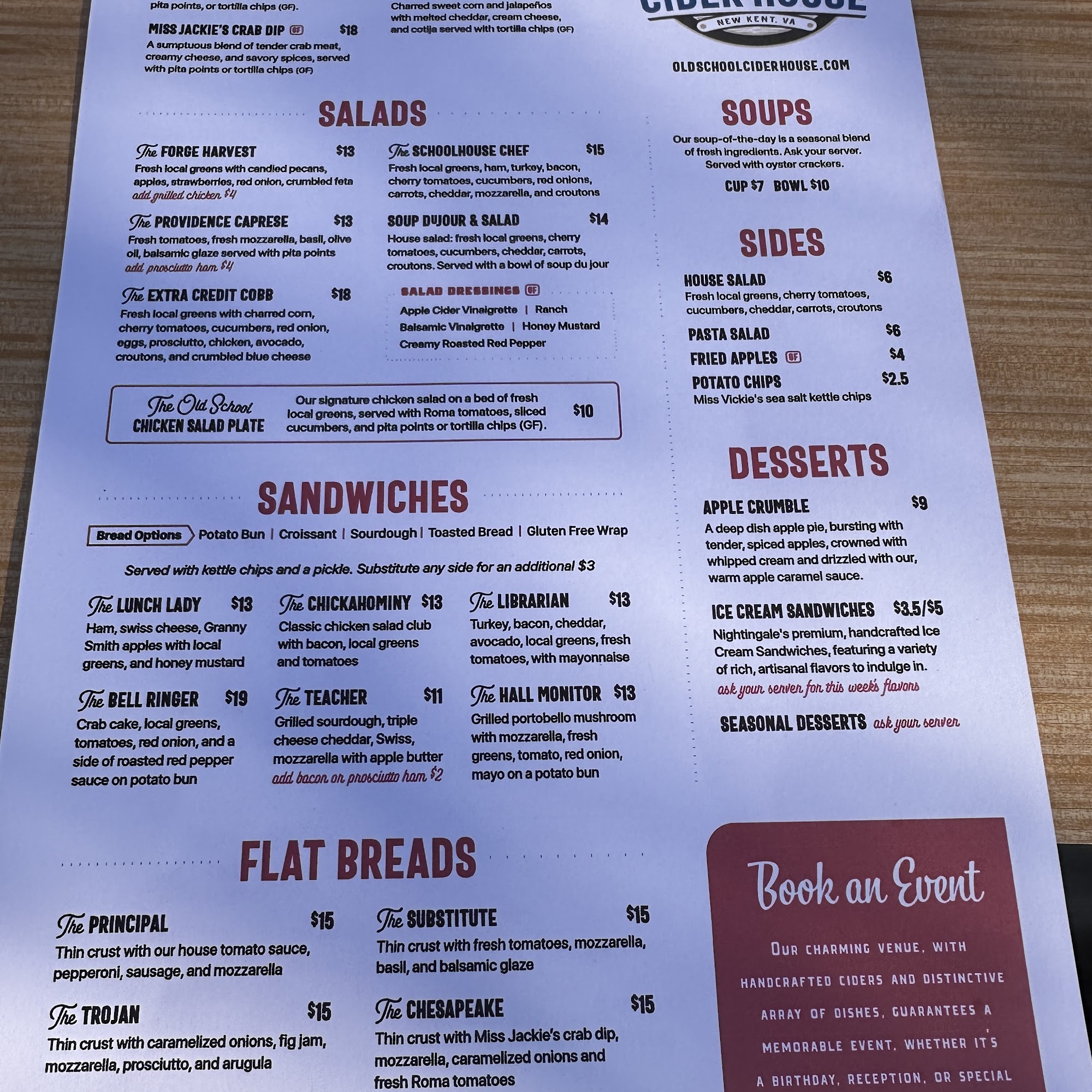Old School Cider House Menu