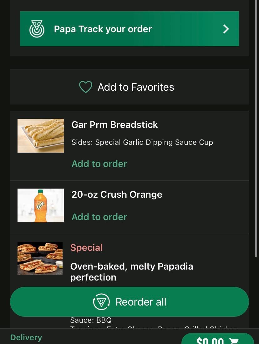 Papa Johns Pizza Menu