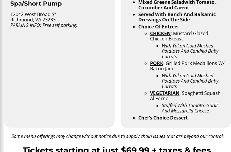 Richmond, VA - The Dinner Detective Murder Mystery Dinner Show Menu