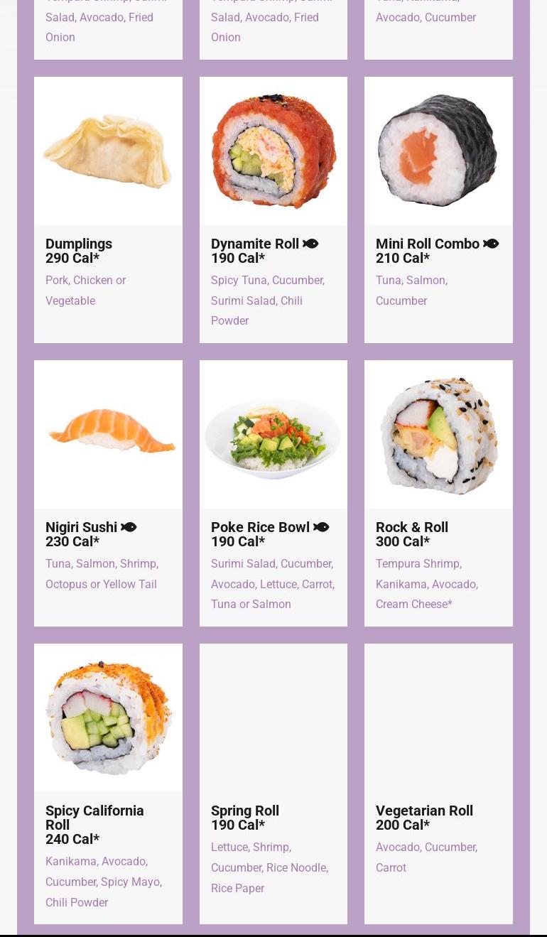 SNOWFOX Sushi Menu