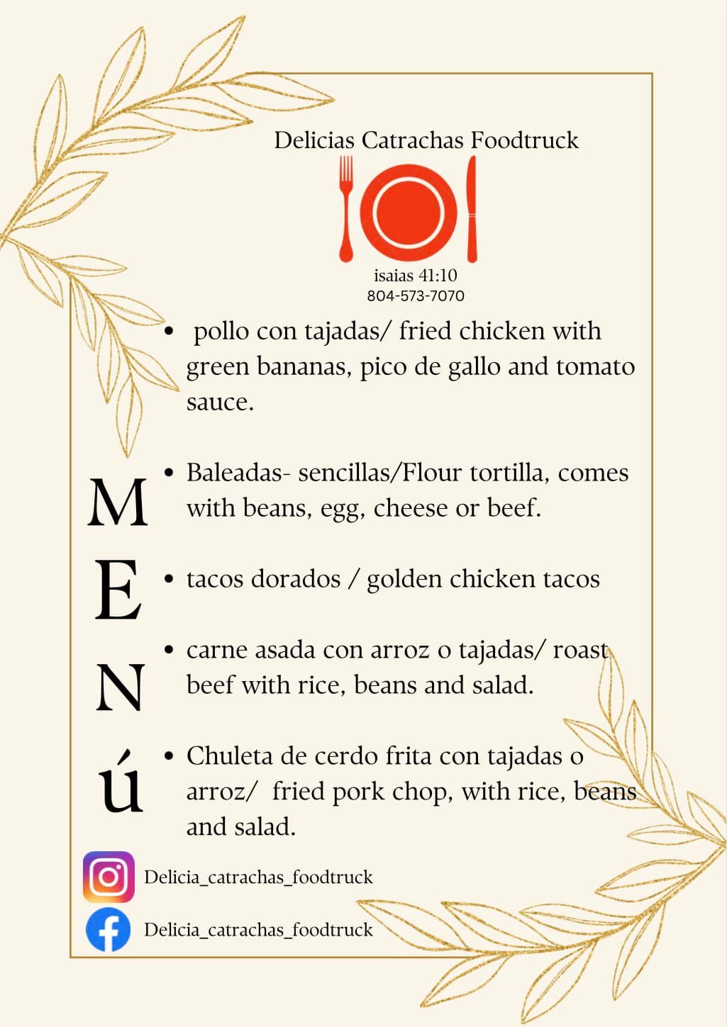 Delicias Catrachas llc Menu