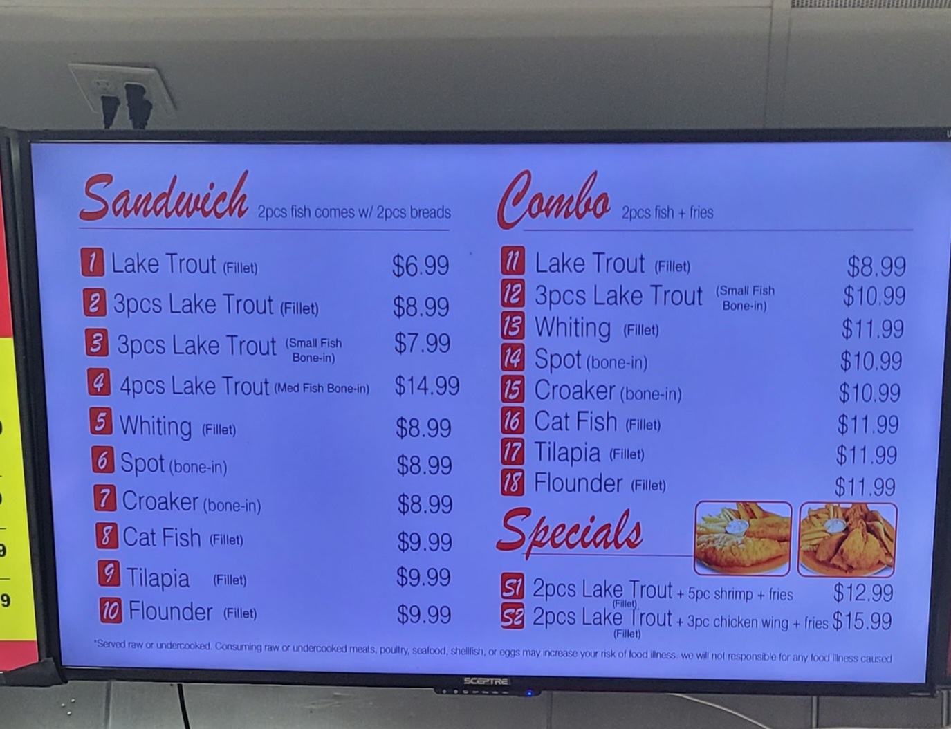 Mechanicsville Seafood Menu