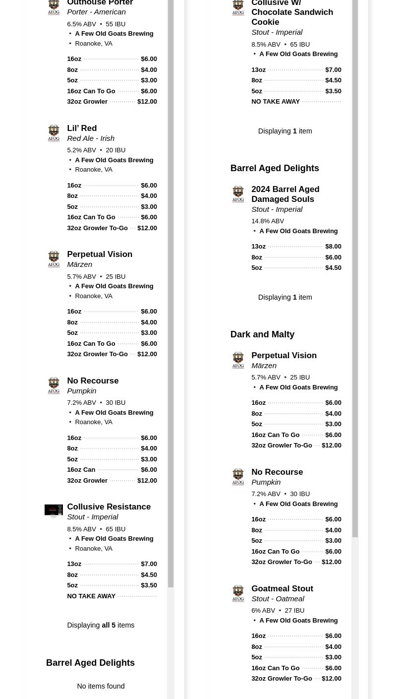 A Few Old Goats Brewing Menu