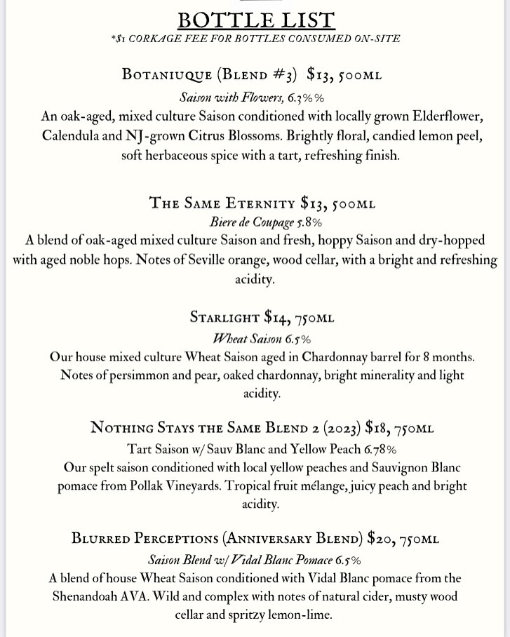 Blindhouse Beer Company Menu