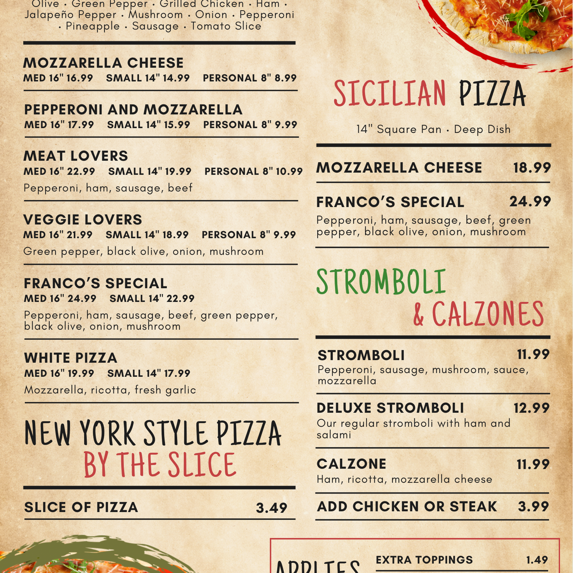 Greco's Pizza Roanoke Menu