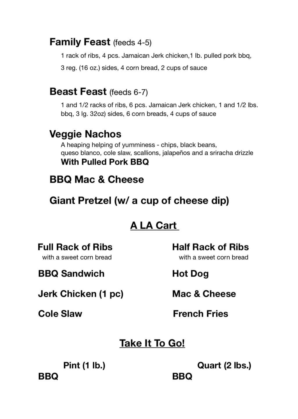 Feast with the Beast BBQ @ Blue Toad Hard Cider Menu
