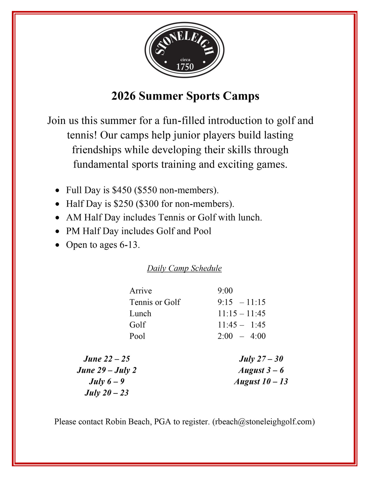 Stoneleigh Tavern Menu