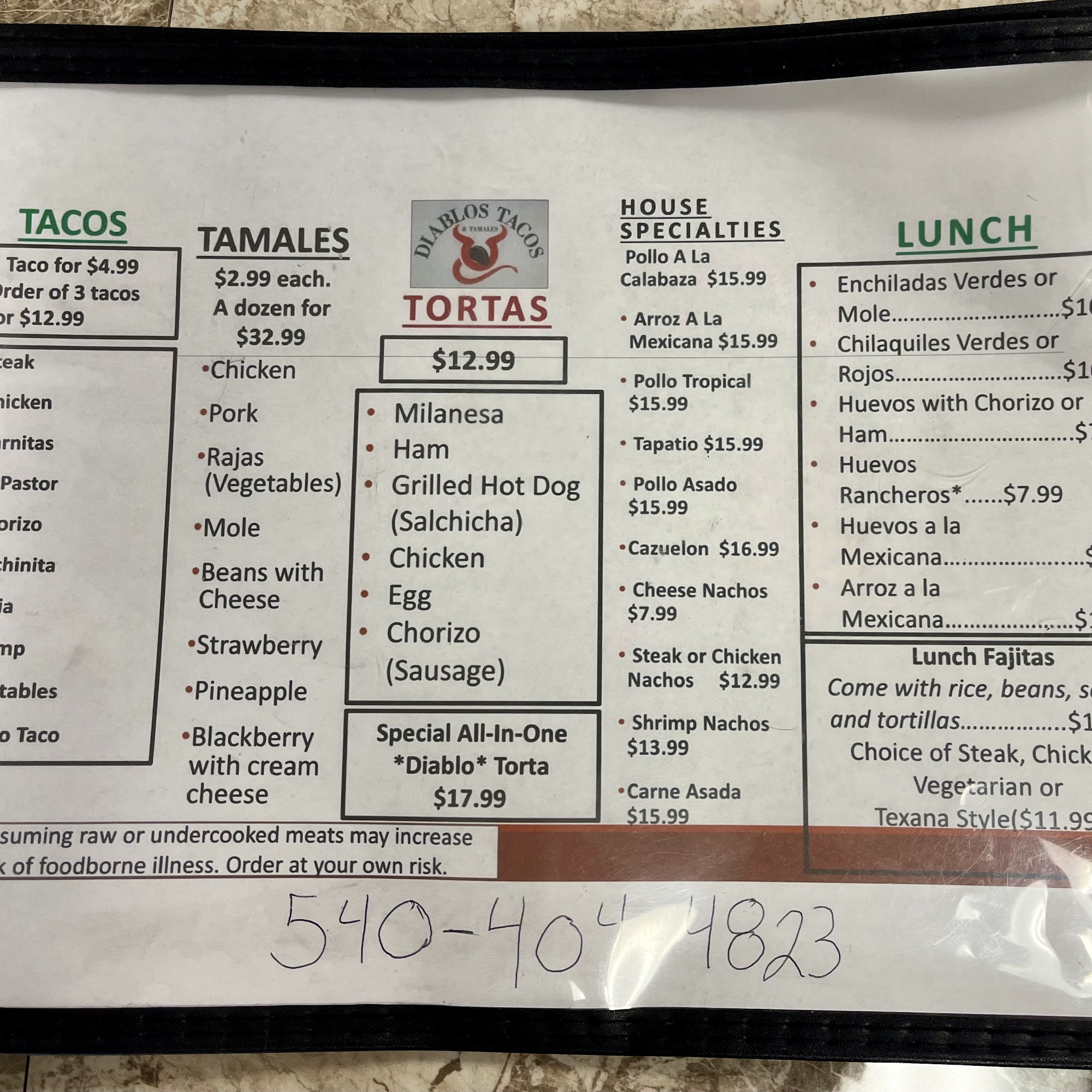 diablos tacos & tamales Menu