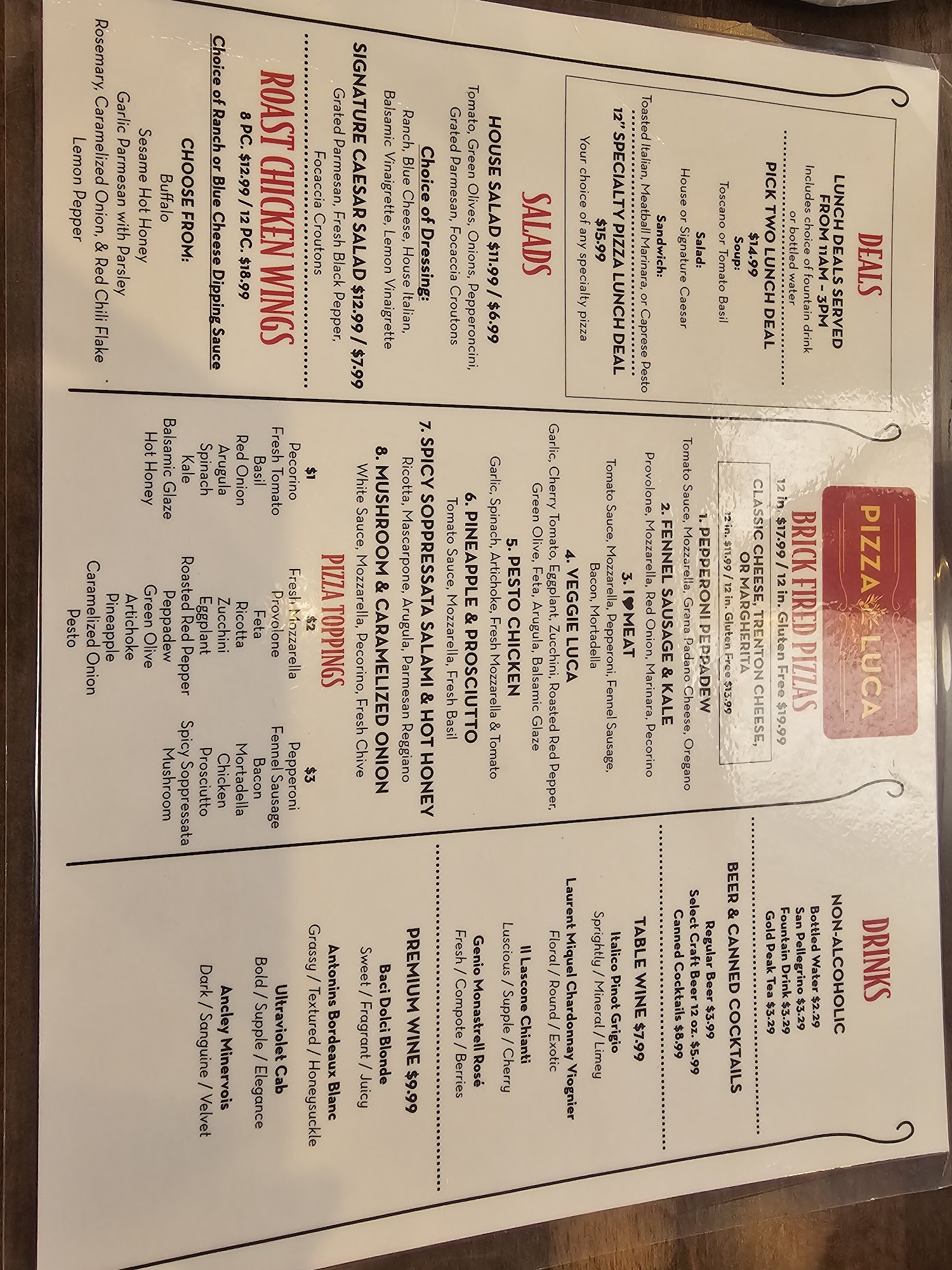 Pizza Luca Menu