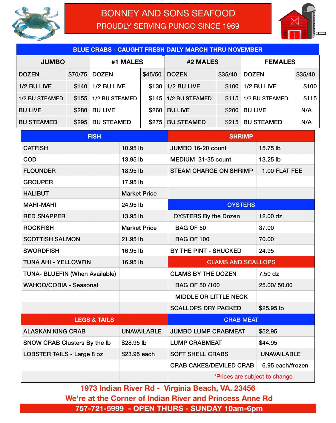 Bonney & Sons Seafood And Produce Menu