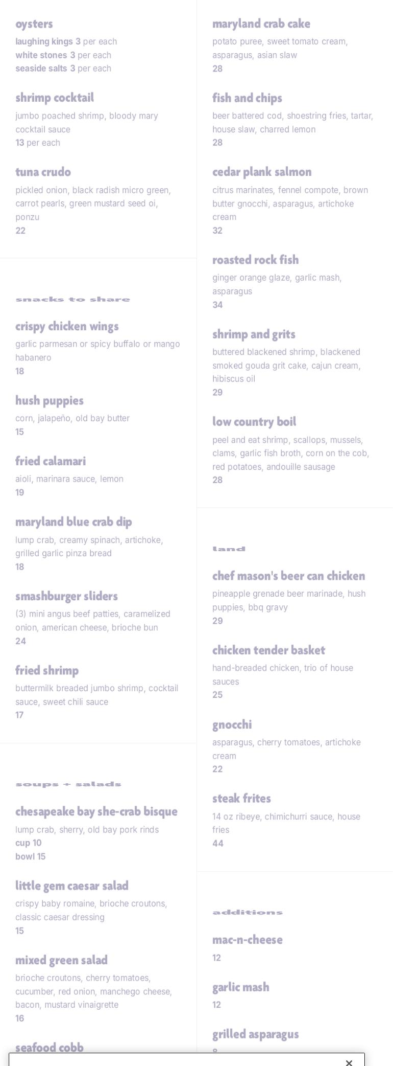 Tides Coastal Kitchen Menu