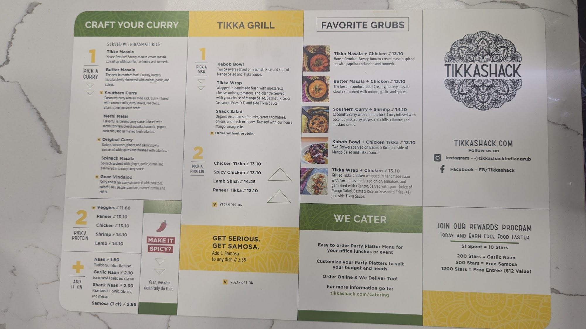 Tikka Shack Indian Grub Menu