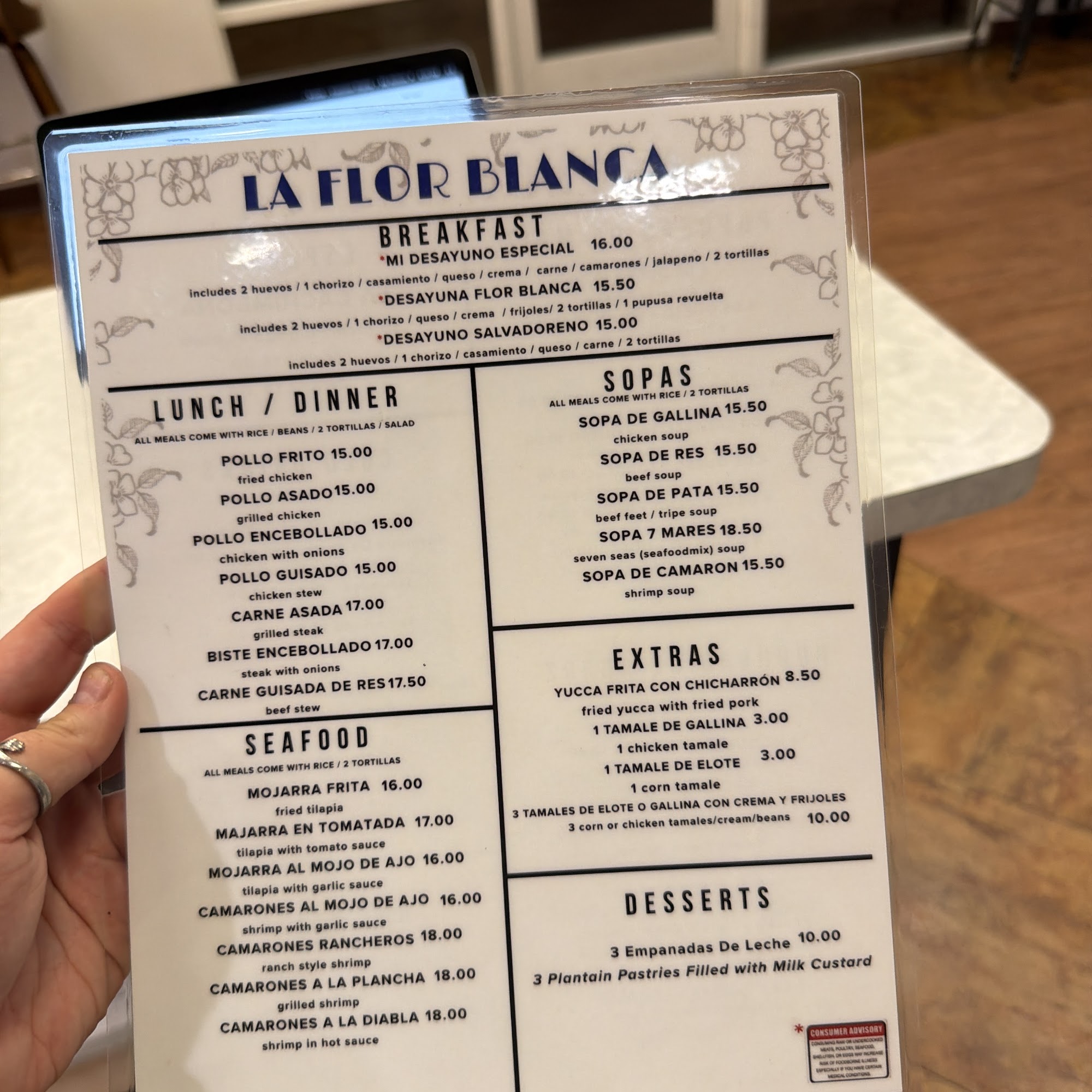LA FLOR BLANCA Menu