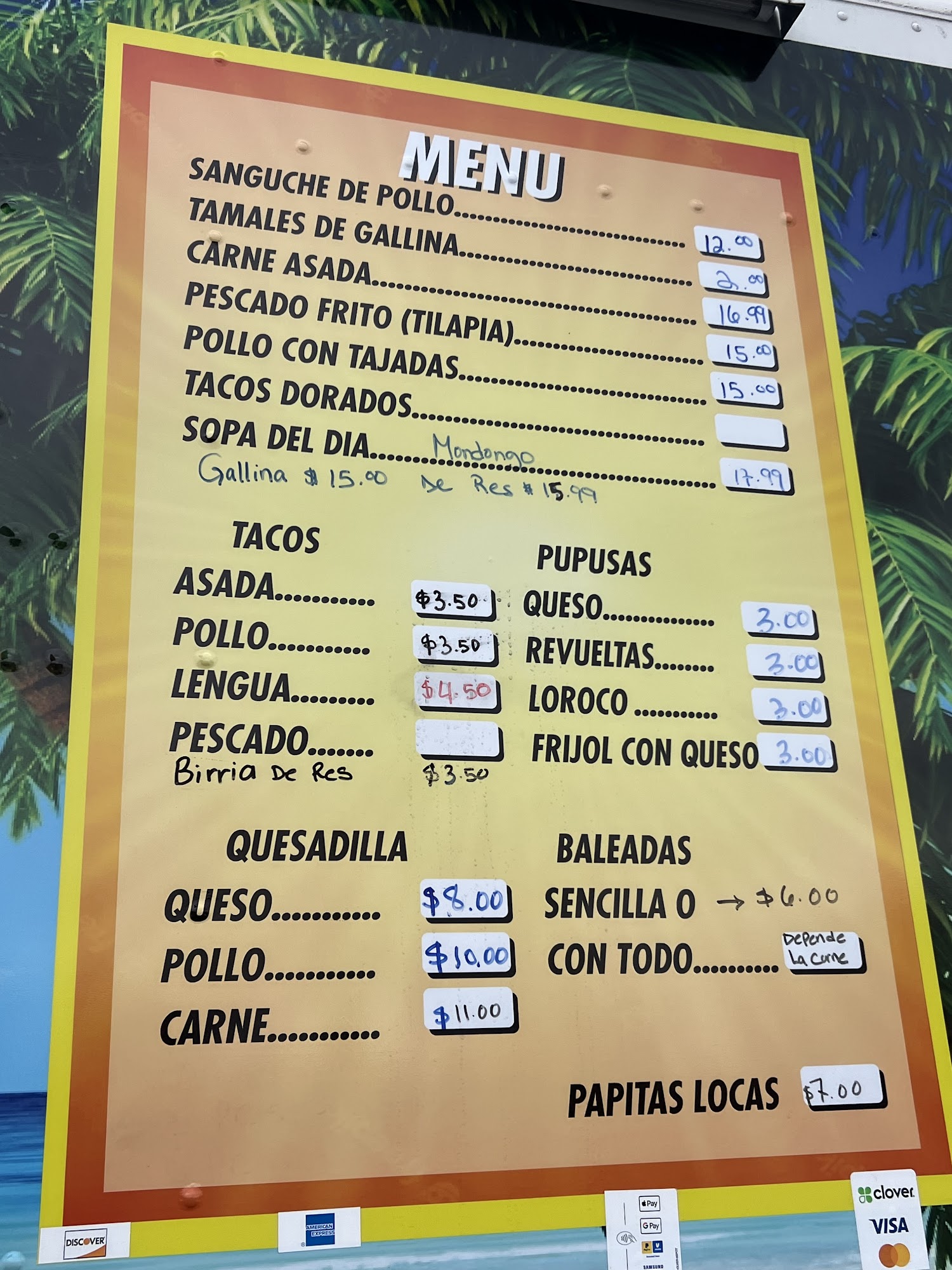 Pupuseria Bendicion Menu