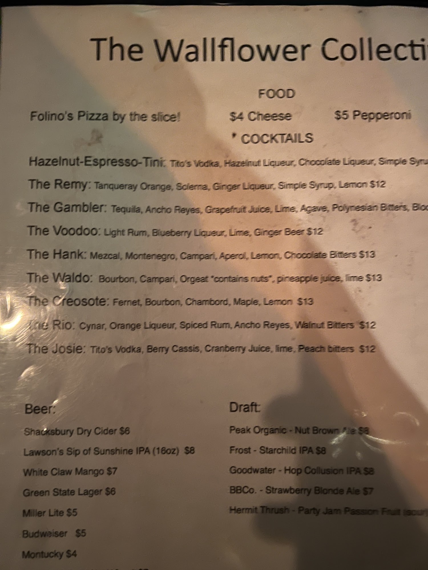 The Wallflower Collective Menu