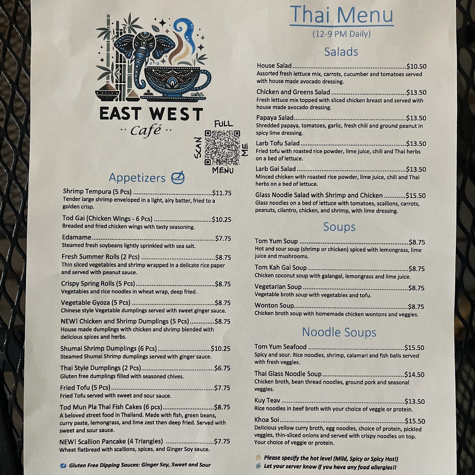East West Café Menu