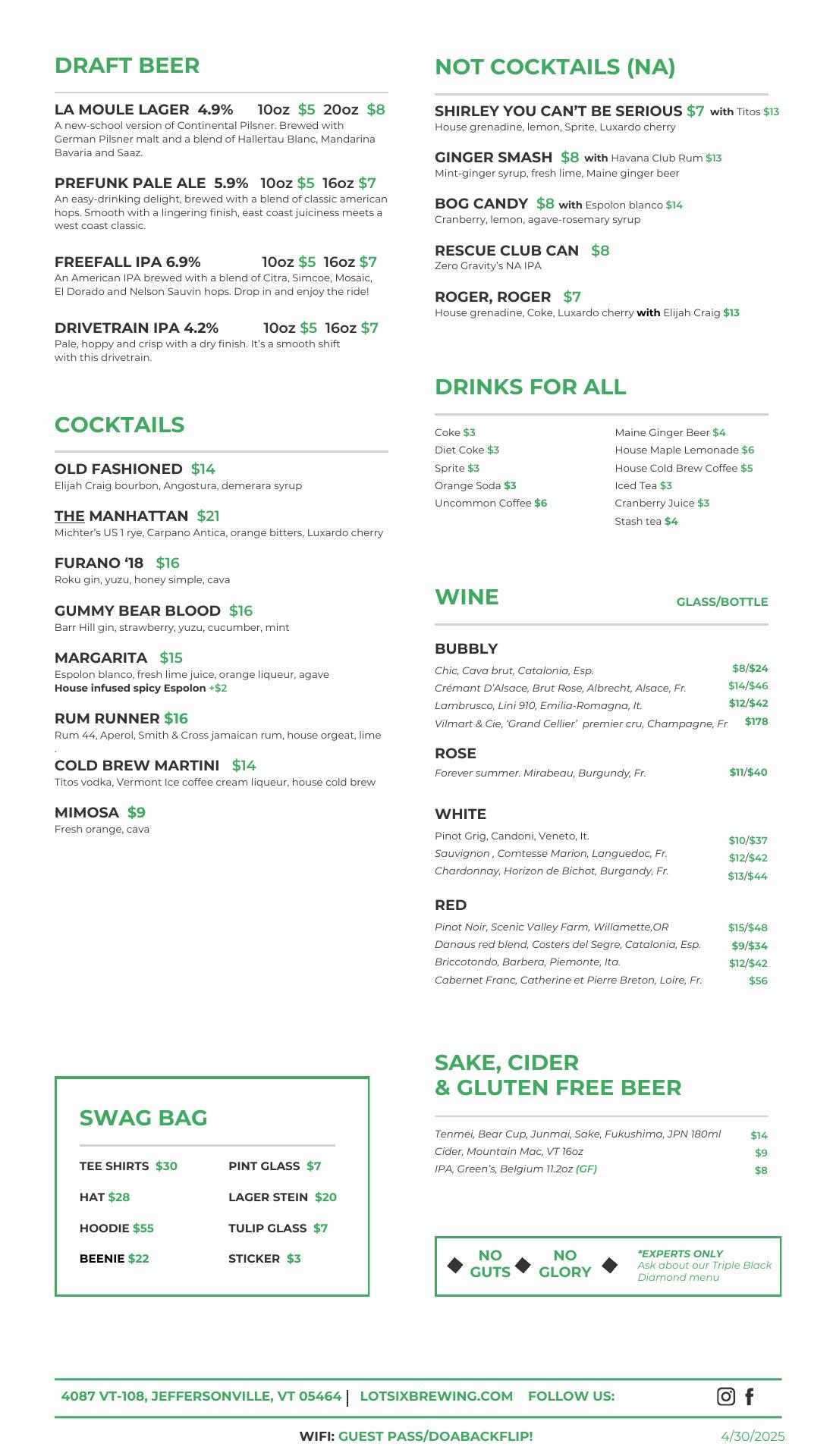 Lot Six Brewing Co Menu