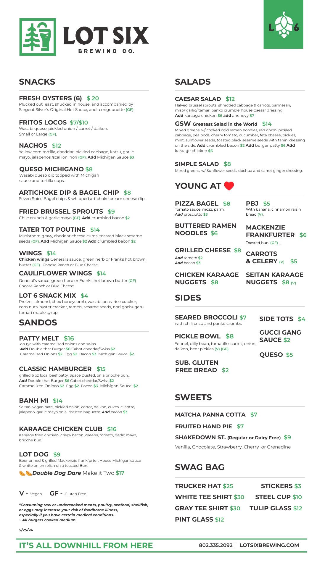 Lot Six Brewing Co Menu