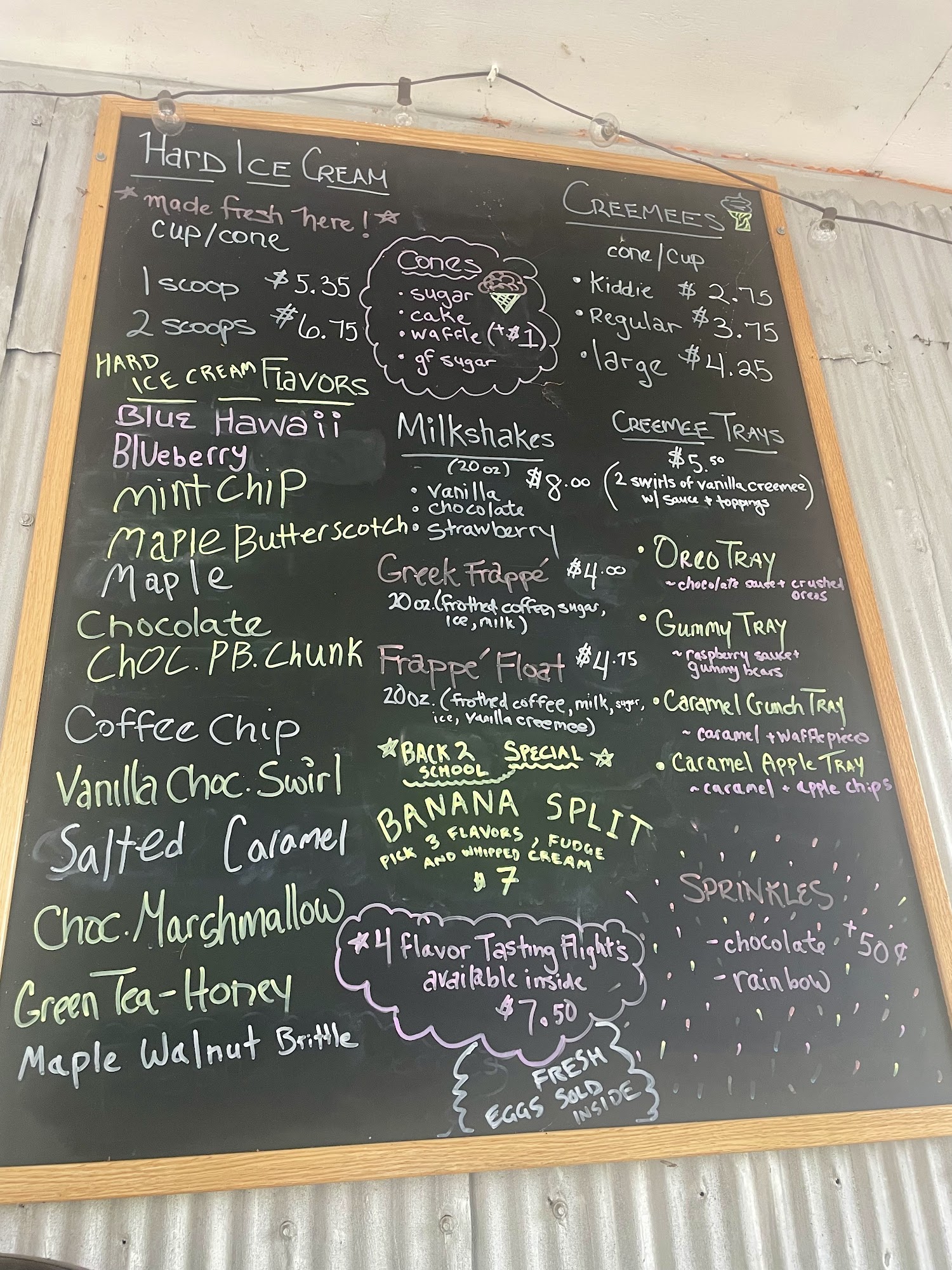 Old Tower Ice Cream Menu