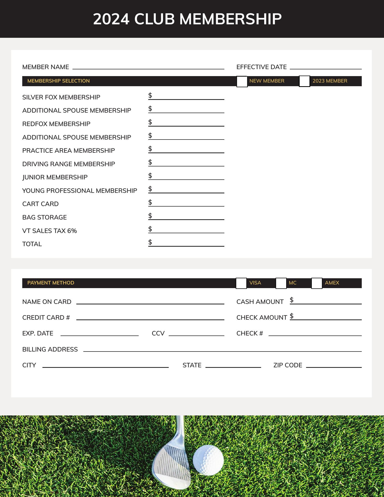 Fox Run Golf Club Menu