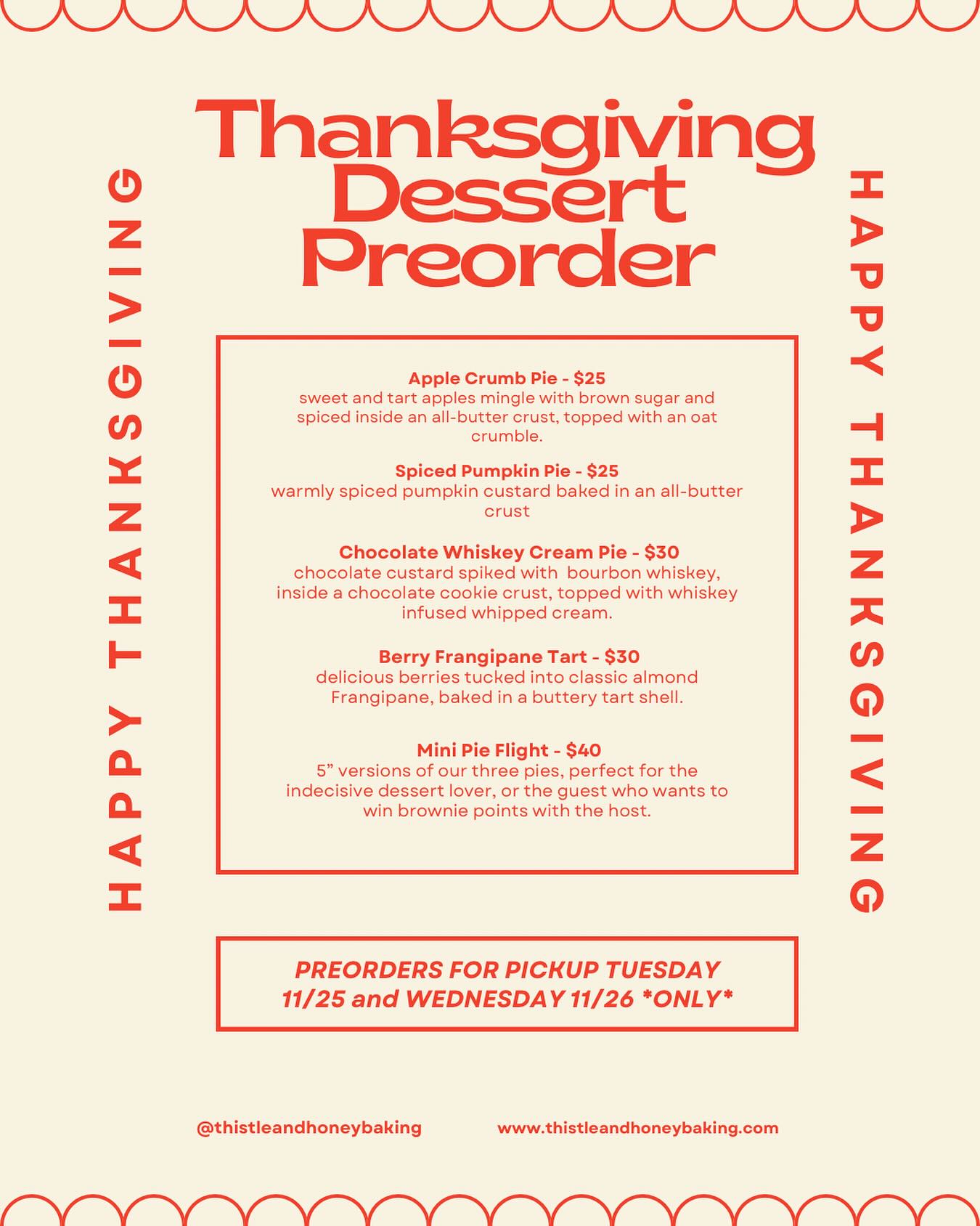 Thistle And Honey Baking Menu