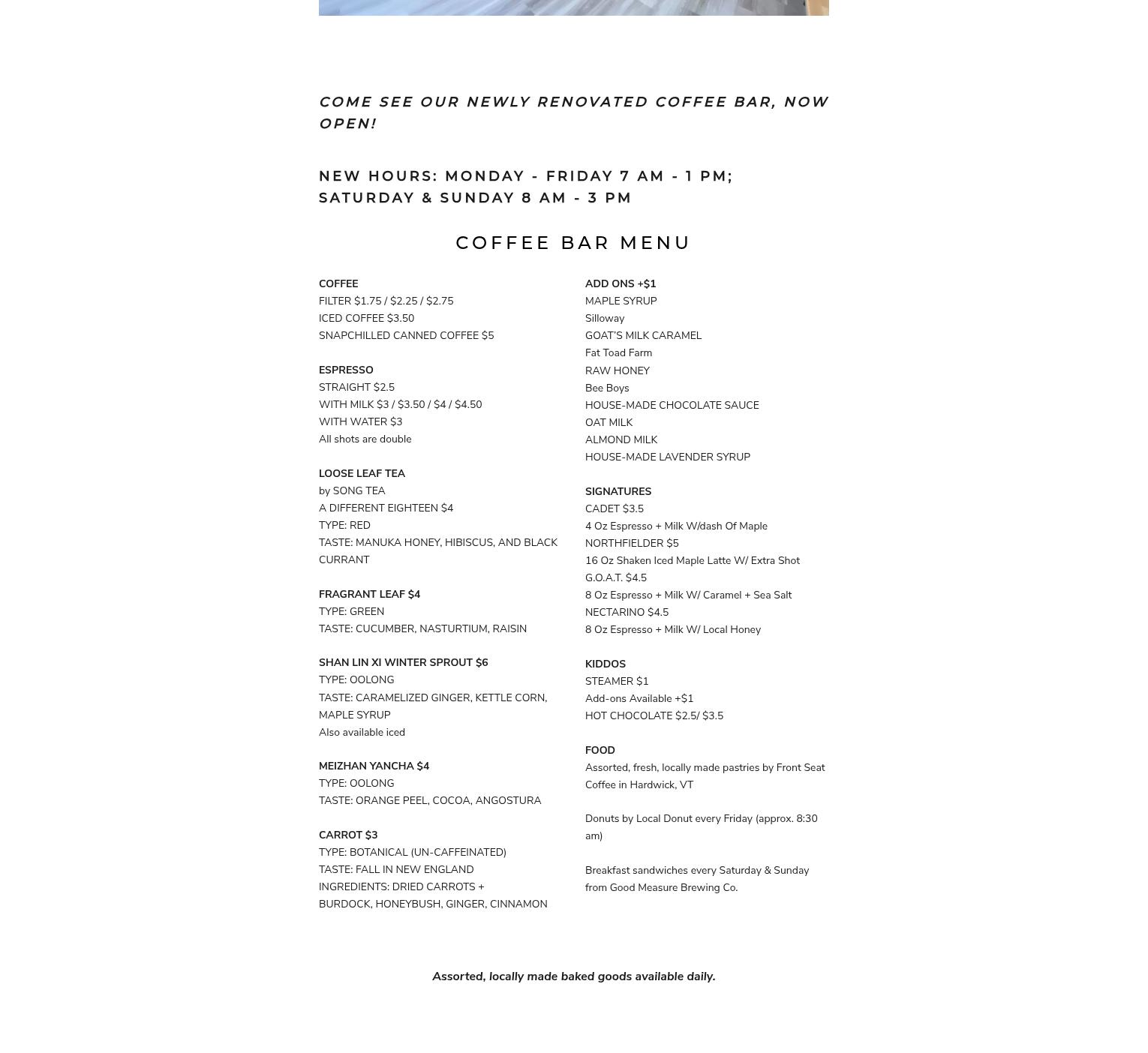 Carrier Roasting Co. Menu