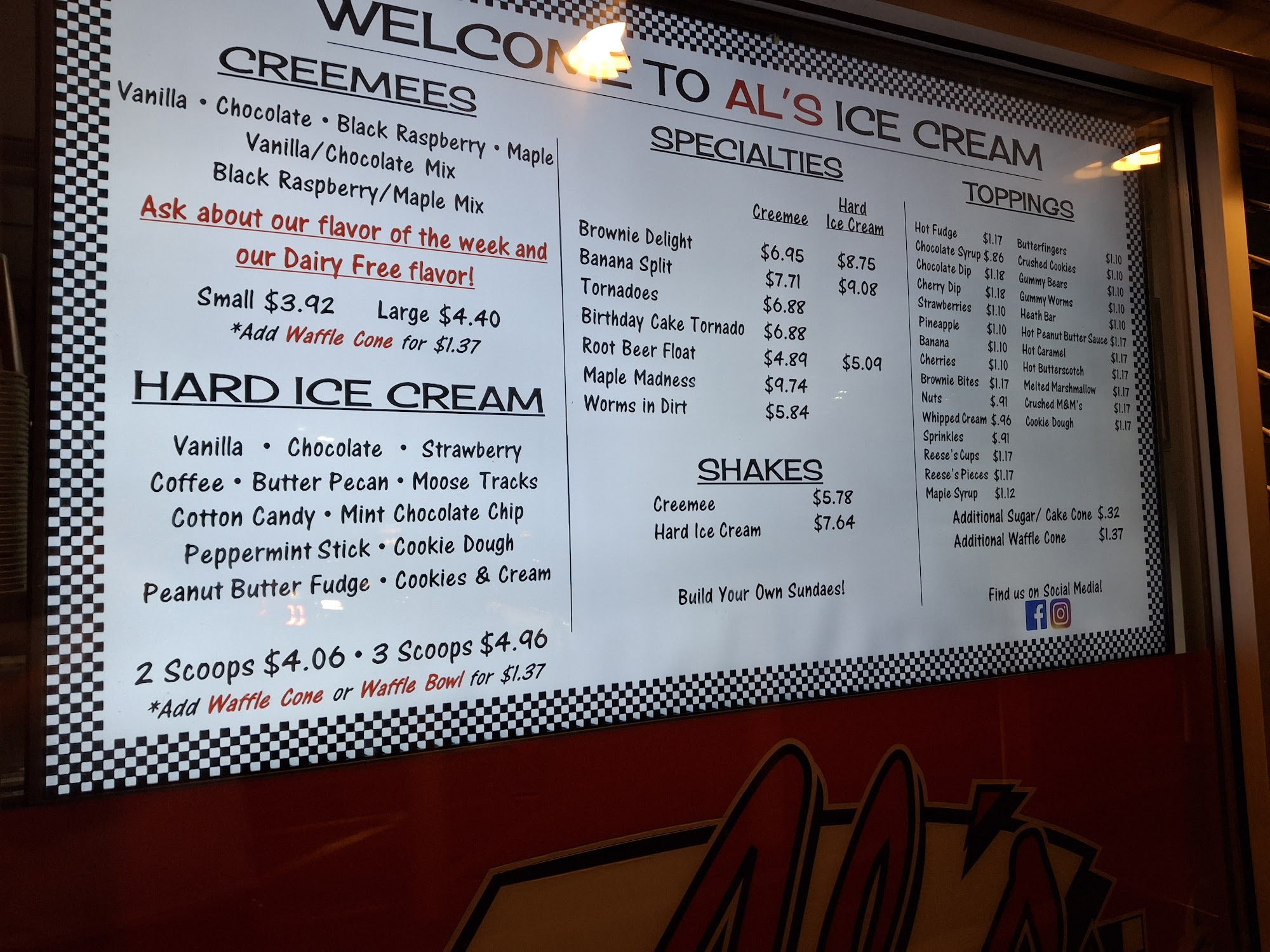 Al's Ice Cream Stand Menu