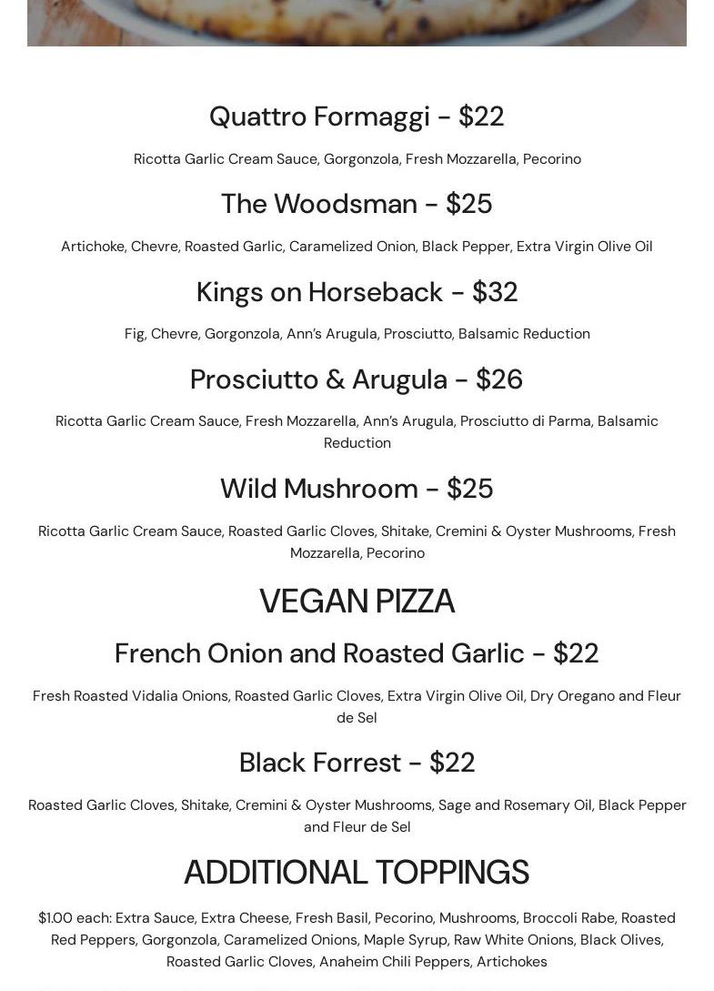Kedron Valley Inn Menu