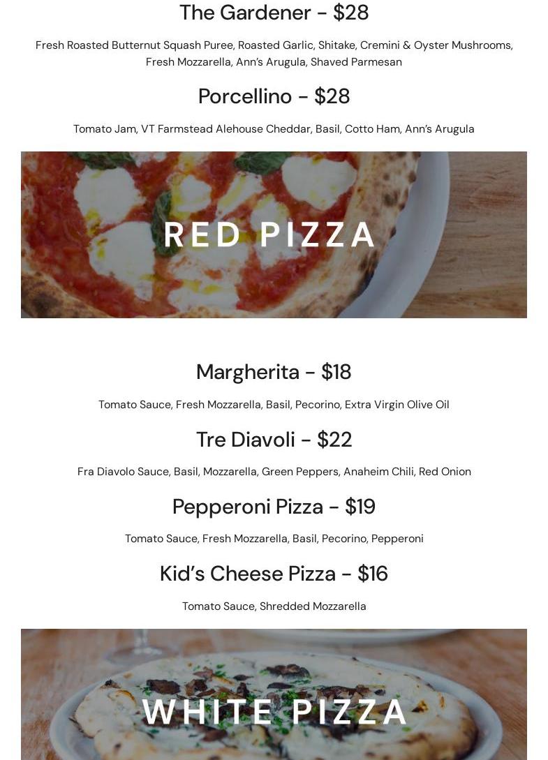 Kedron Valley Inn Menu