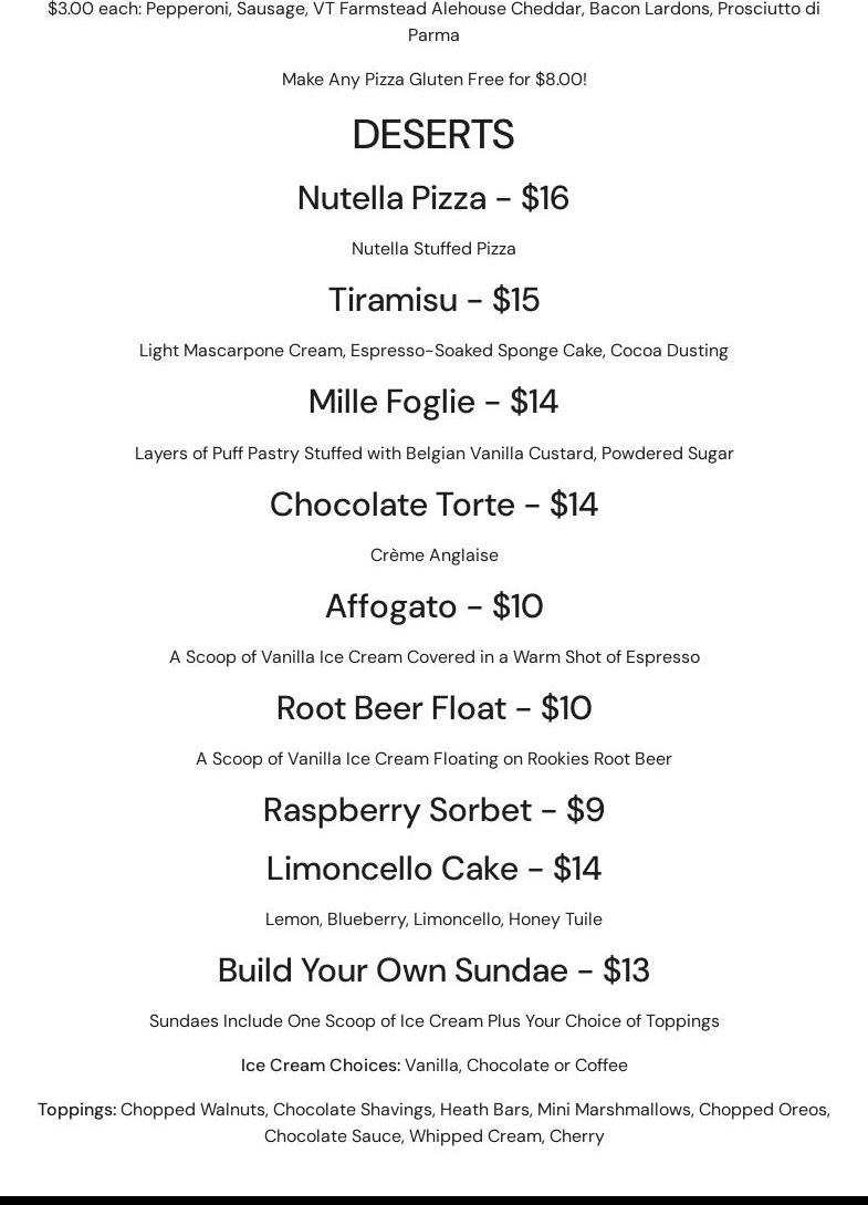 Kedron Valley Inn Menu