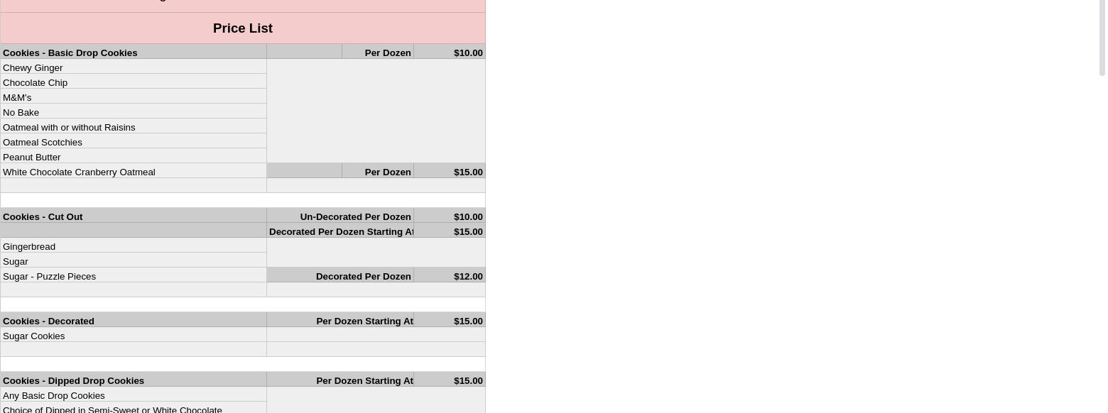 Missing Piece Bakery Menu