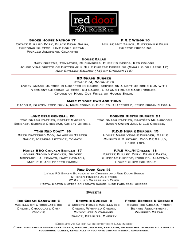 Red Door Burger Co. Menu