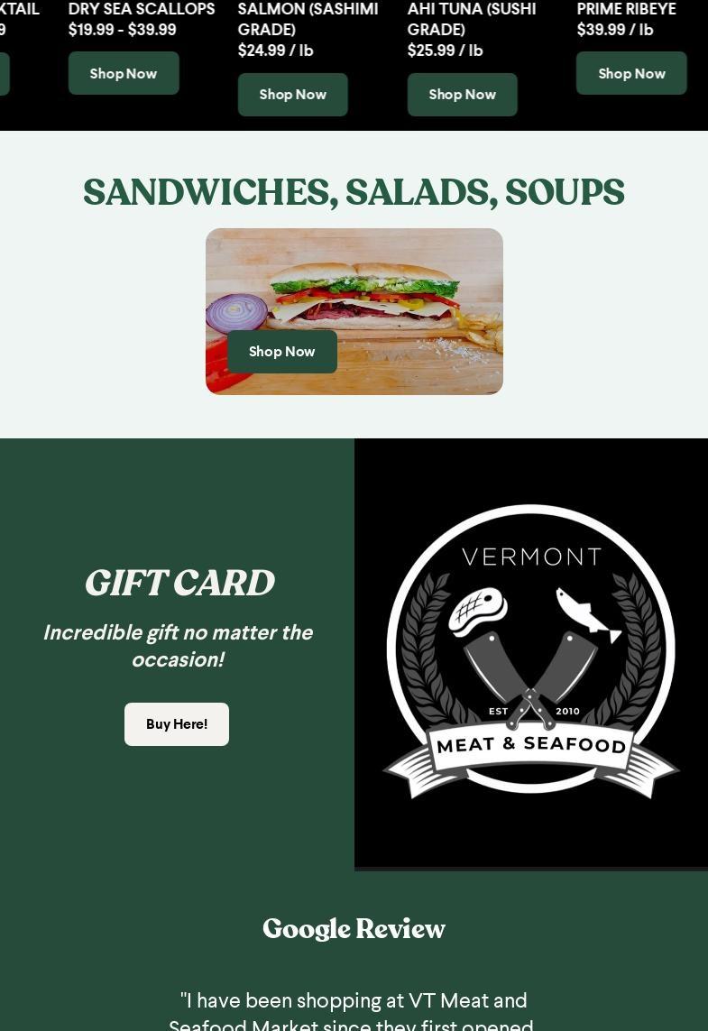 Vermont Meat & Seafood Market Menu