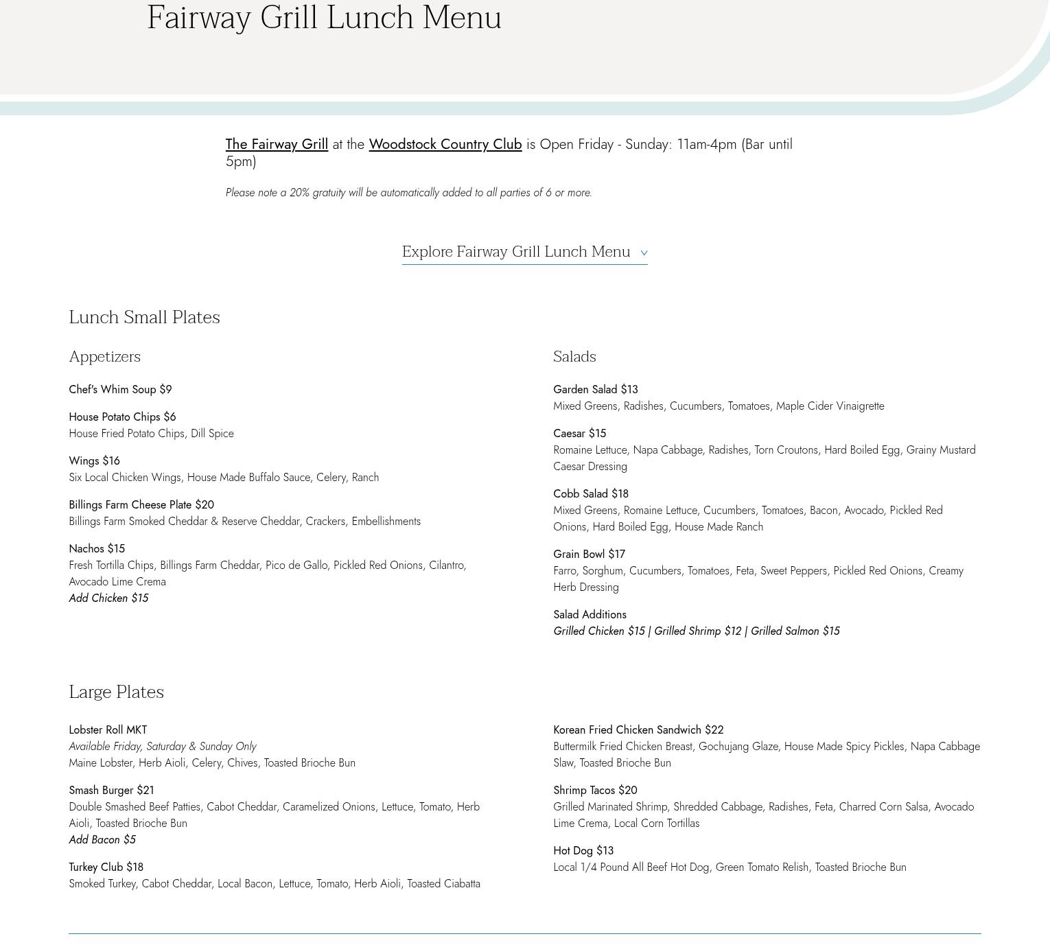The Fairway Grill 76 South St, Woodstock