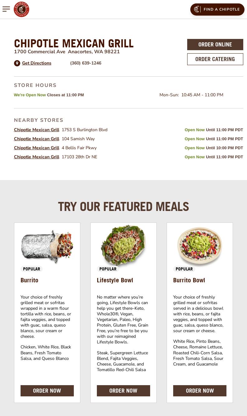 Chipotle Mexican Grill Menu